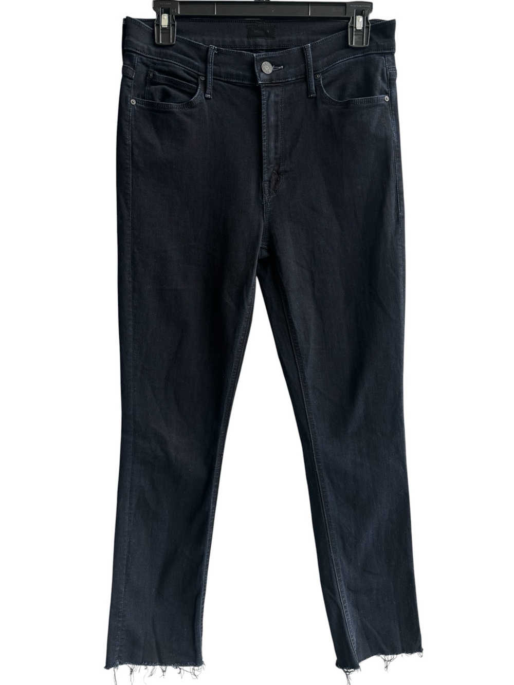 MOTHER The Mid Rise Dazzler Ankle Fray Jeans in Holding Hands Dark Blue Denim 29
